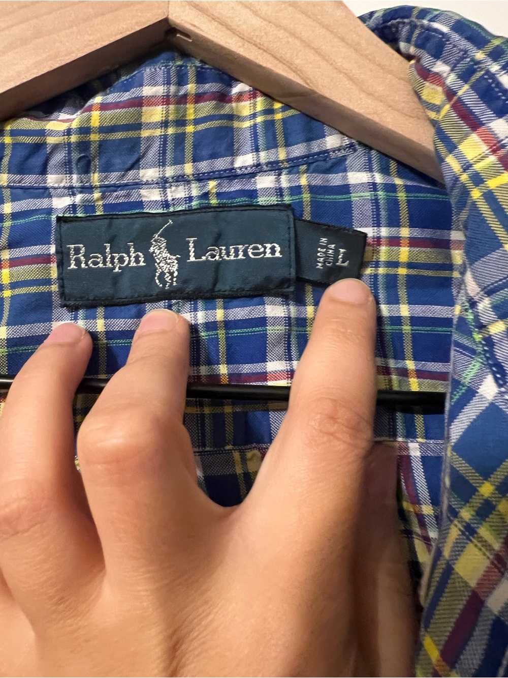 Vintage Ralph Lauren Blue Plaid Cotton Button-Up Shirt - Picture 3 of 5